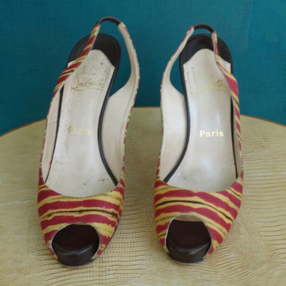 New Christian Louboutin Numero Prive Red Brown Platform Slingback Shoes 39.5